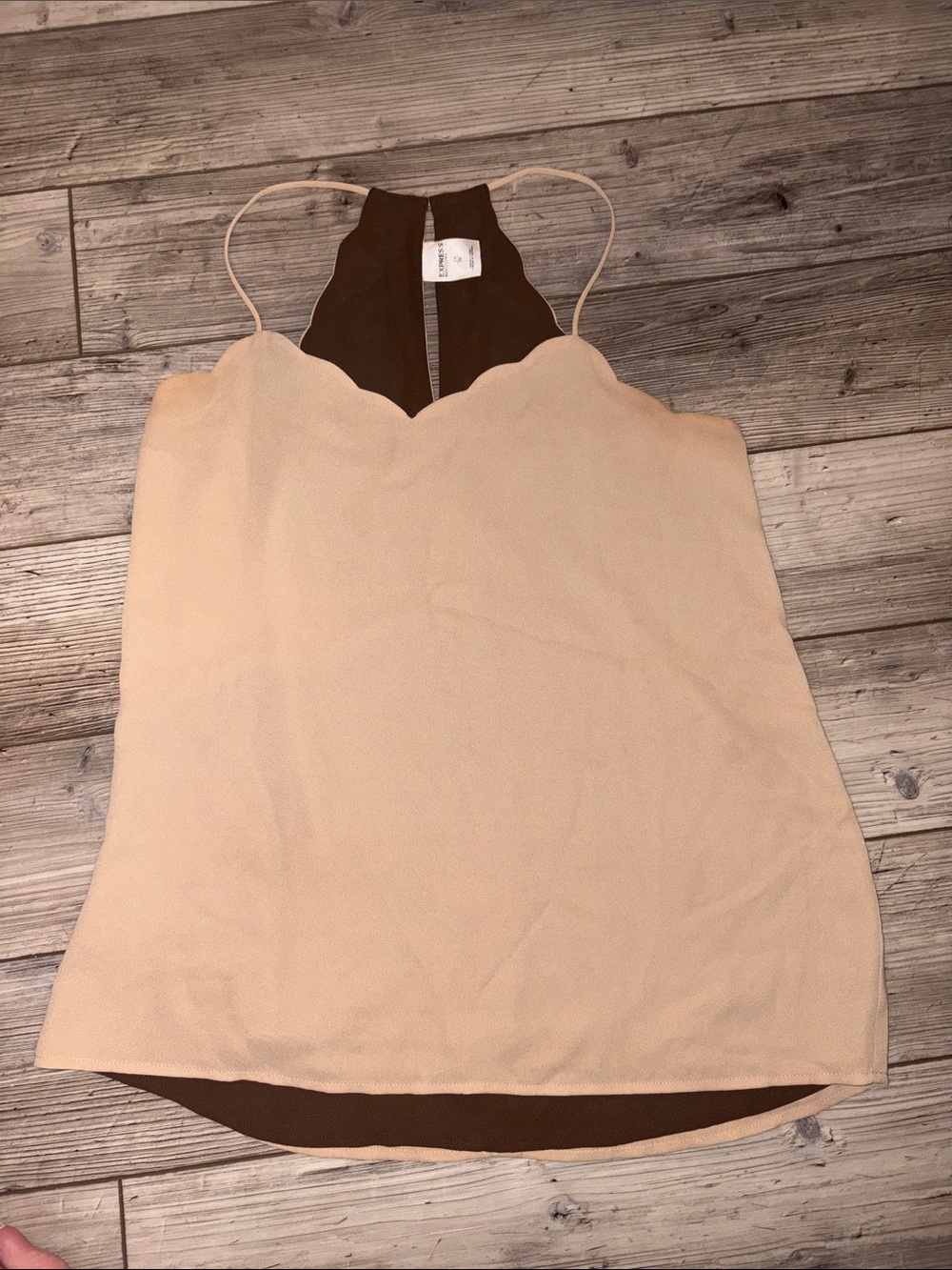 NWOT Express women’s Scallop Hem Dual-Tone Cami Tank Top - Cream/Brown